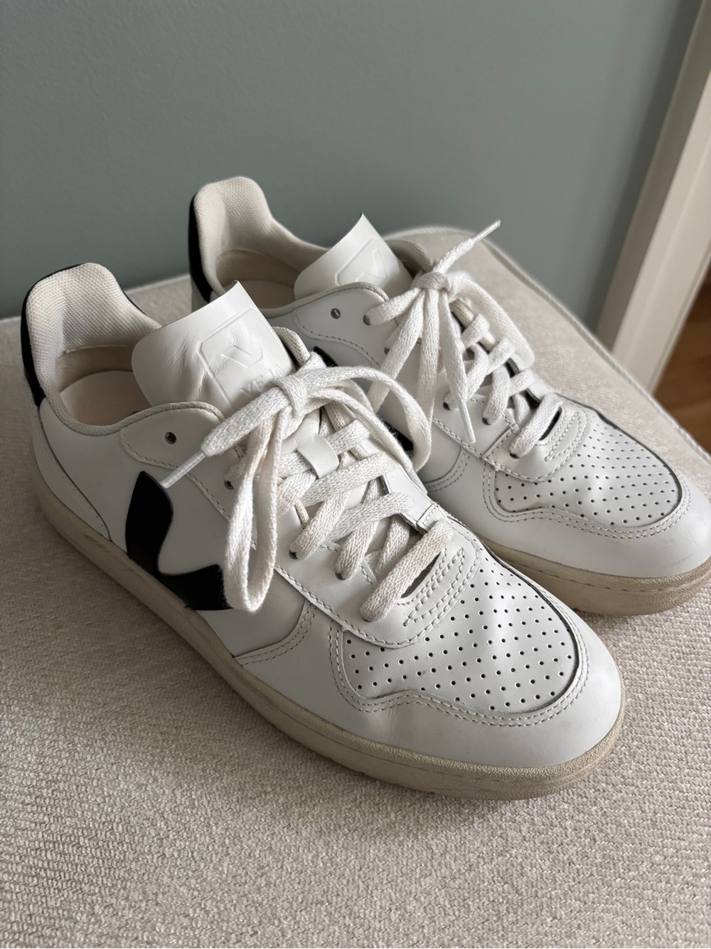 Veja White Leather Sneakers with Black V